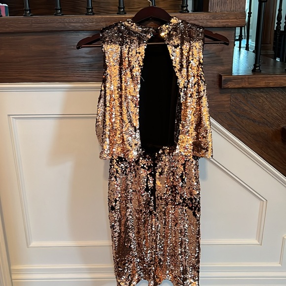 BNWT H&M Stunning Rose Gold and Black Sequin evening dress size 8 - Picture 2 of 5